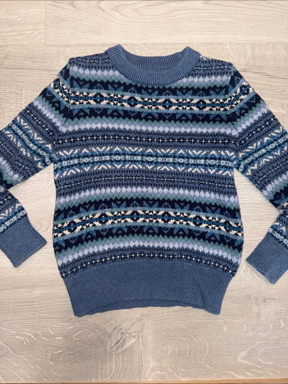 Crewcuts Blue Patterned Fair Isle Crewneck Sweater XS